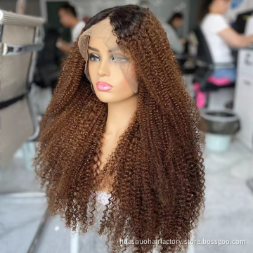 Kinky Curly 13X4 Lace Front Wigs For Black Women,  1B30 Brown Brazilian Lace Wig 100% Human Hair Wigs